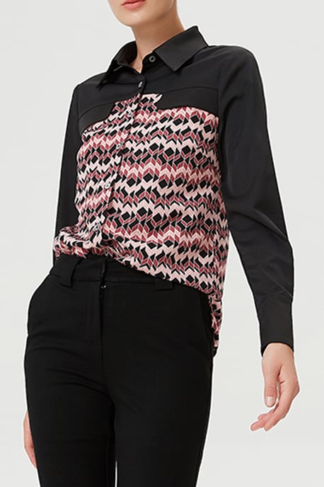 Bi-material shirt with geometric print - Image 1