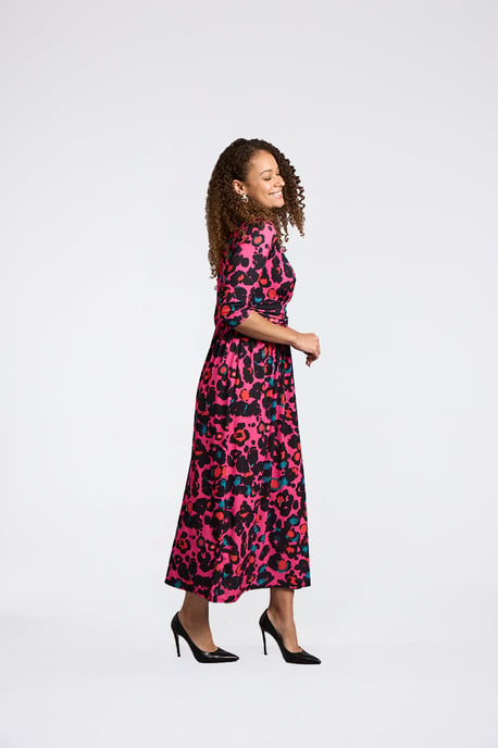 Sonia V Neck Wrap Dress - Pink Leopard