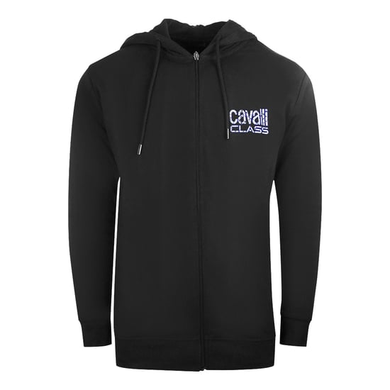 Cavalli Class Floral Bold Logo Black Zip-Up Hoodie