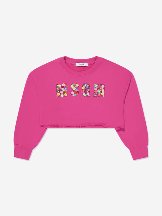 MSGM Girls Cropped Logo Sweatshirt in Pink