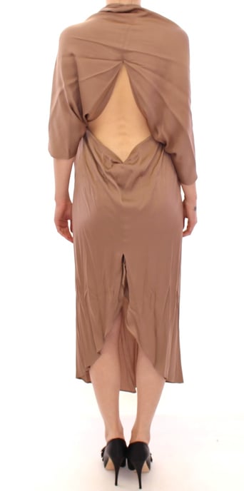 Vestido de cóctel drapeado de seda marrón Lamberto Petri para mujer - Image 3