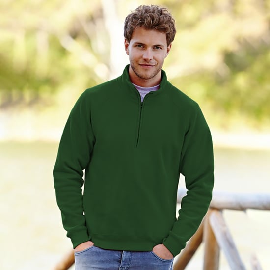 Fruit Of The Loom Mens Premium 70/30 Zip Neck Sweatshirt (Bottle Green) - Image 2