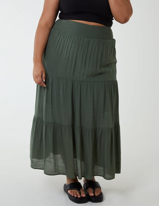 Curve Tiered Shirred Maxi Skirt