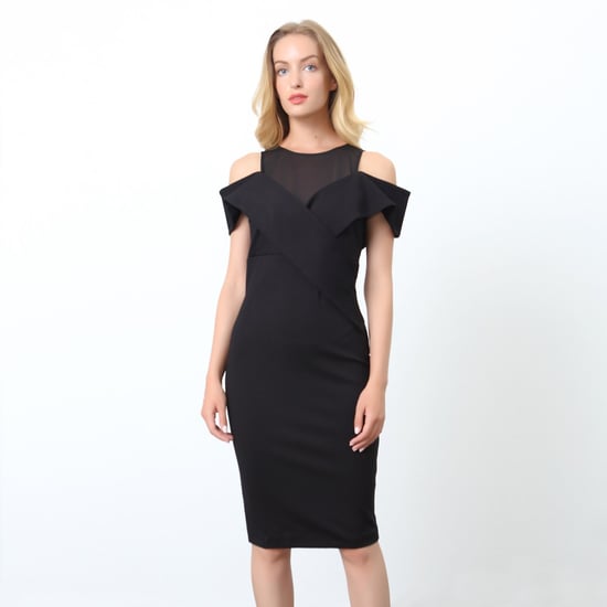 Fitted dress Bardot neckline in jersey and mesh