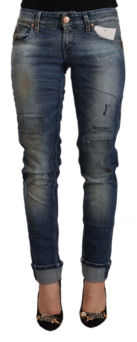 Acht Jeans de Mujer Azul Lavado Bajo Cintura con Dobladillo Doblado Ajustados - Image 1