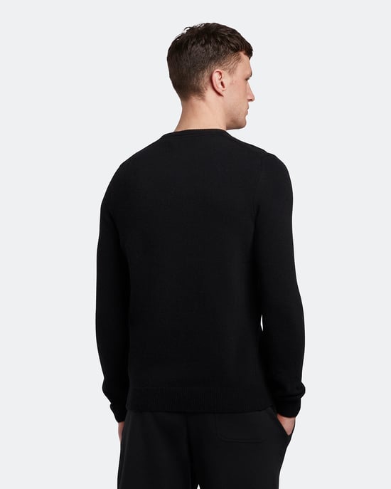 Jersey de mezcla de jaspeado en negro azabache de lana de cordero con cuello redondo de Lyle & Scott - Image 3