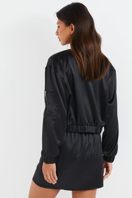 Black Satin Bomber Jacket