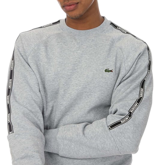 Men's Lacoste Tape Crew Sweatshirt in Grey Marl