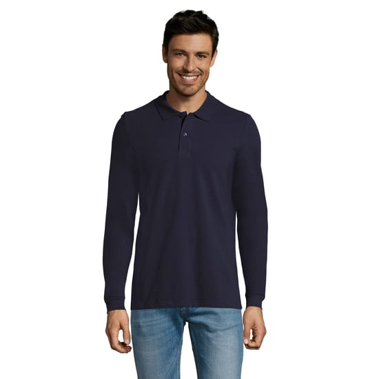 SOLS Mens Perfect Plain Pique Long-Sleeved Polo Shirt (French Navy) - Image 1