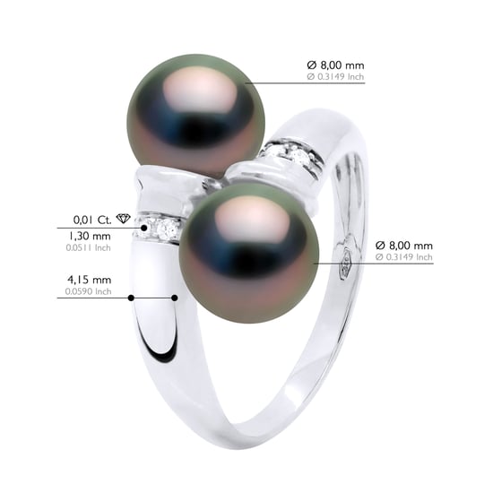 Ring You & Me Diamonds 0,06 Cts 2 Real Cultured Tahiti Pearls Round 8-9 mm - White Gold - Image 2