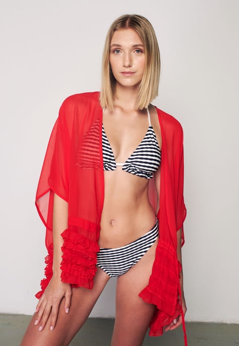 Frill Detailed Kimono - Red - Image 1