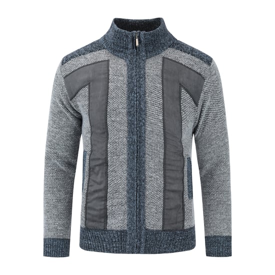 Men's Cardigan with Zip Stand-Up Collar Cardigan Chunky Knit Lined Jumper for Winter Light Gray