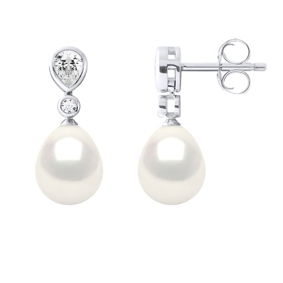 Earrings Real Cultured Freshwater Pearls Pear 7-8 mm - Image 1