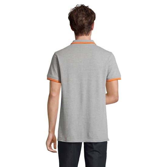 SOLS Mens Pasadena Melange Polo Shirt (Grey Melange/Orange) - Image 2