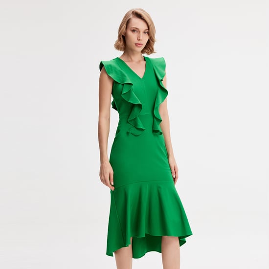 Jersey dress with wide ruffles