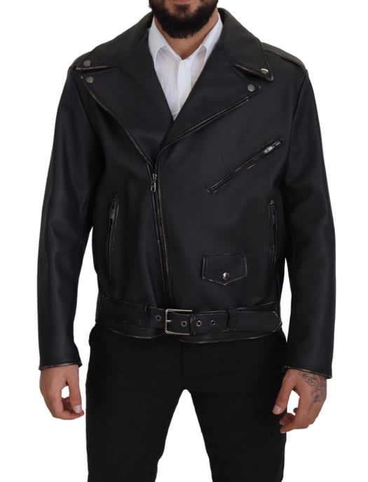 Chaqueta de Hombre de Cuero Negro Biker con Cremallera de Dolce & Gabbana - Image 1