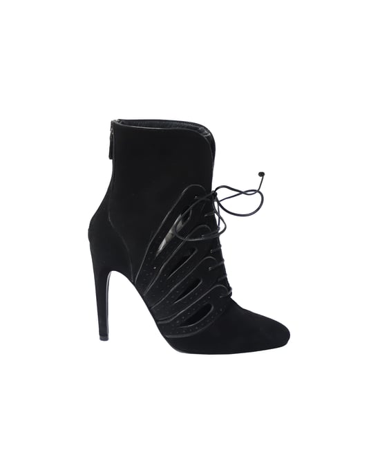 Bottega Veneta Cutout Lace-Up Detail Ankle Boots in Black Suede - Image 1