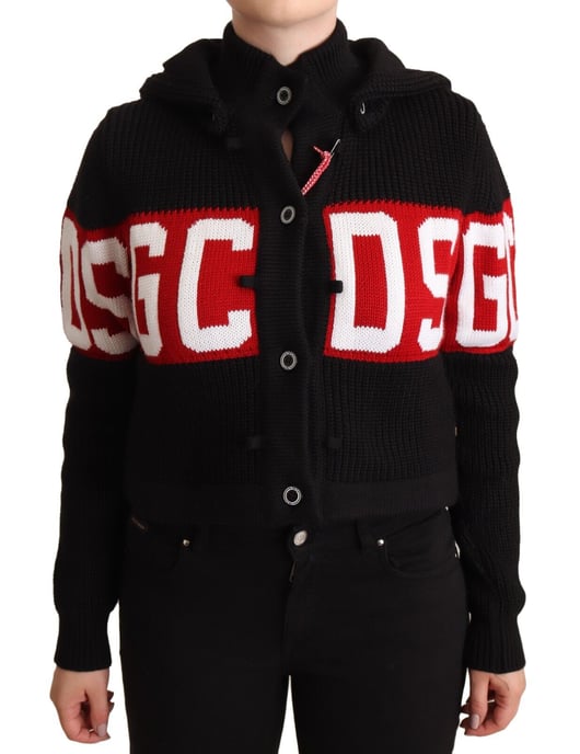 Chaqueta Cárdigan de Logo con Botones y Capucha de Cachemira Negra para Mujer de GCDS - Image 1