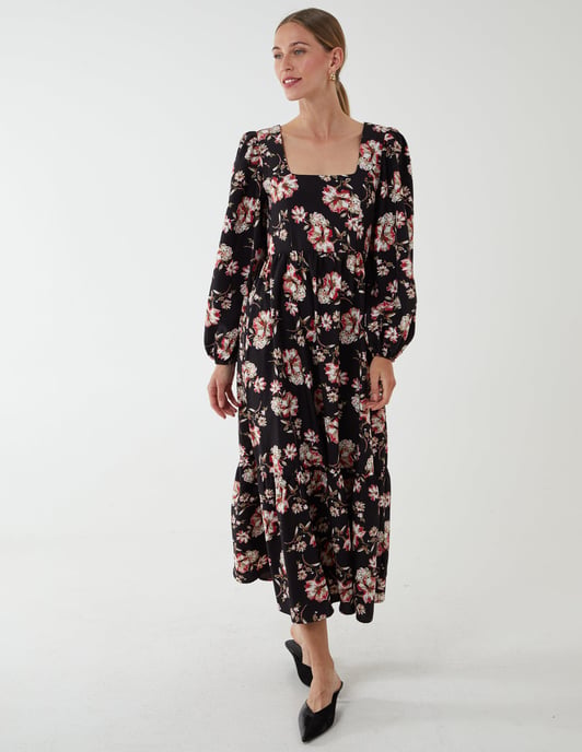 Square Neck Trapeze Midi Dress