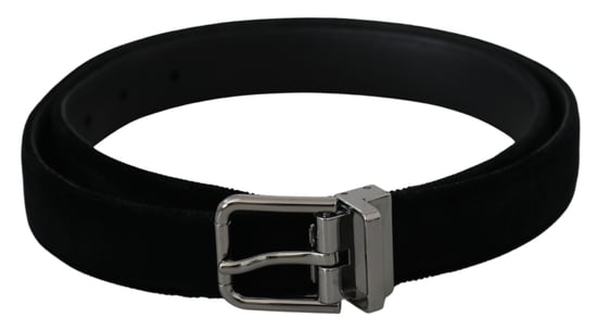 Cinturón de cuero negro con hebilla plateada de terciopelo para hombre de Dolce & Gabbana - Image 1
