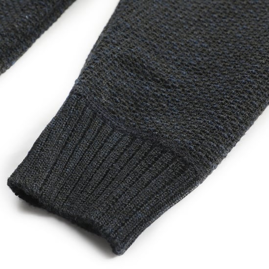 Men's Winter Transition Cardigan with Hood Lined Chunky Knit Hooded Warm Jacket Navy - Image 6