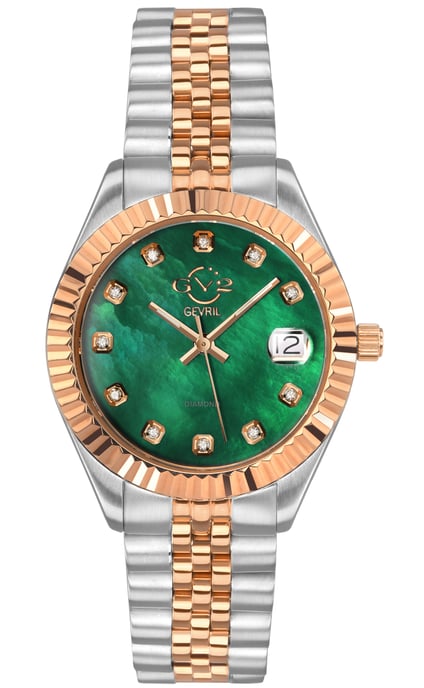 GV2 Naples 12408 Reloj de cuarzo suizo para mujer con esfera verde y fecha en dos tonos y diamantes - Image 1