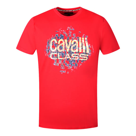 Cavalli Class Gradien Scales Design Logo Red T-Shirt