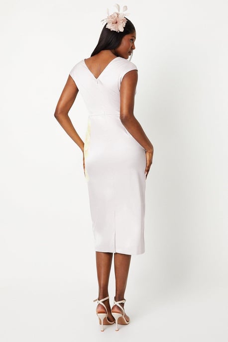 Satin Pencil Midi Dress With Placement Print