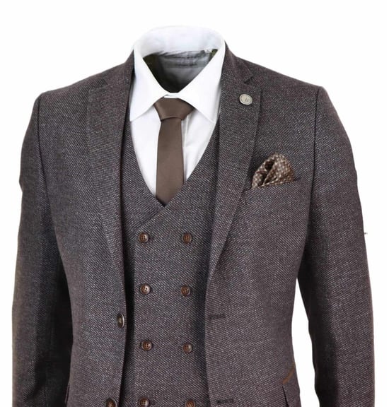Traje de tres piezas de lana marrón para hombre, cruzado, de tweed, Peaky Blinders, años 20 - Image 3