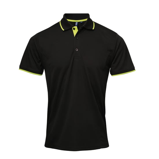 Premier Mens Contrast Coolchecker Polo Shirt (Black/Lime) - Image 1