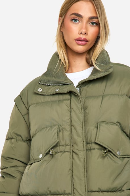 Rib Collar Oversized Puffer Jacket - Image 4