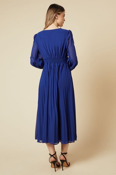 Twist Front Pleated Skirt Midi Dress