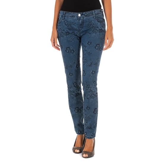 Printed and elastic long denim pants 10DB50210 woman