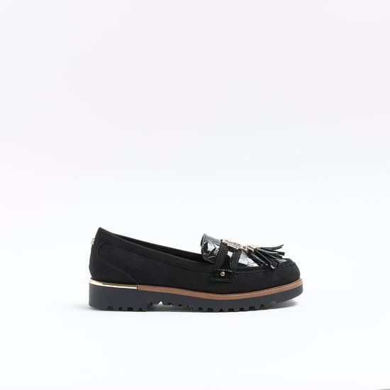 River Island Womens Loafers Black Wide Fit Embossed