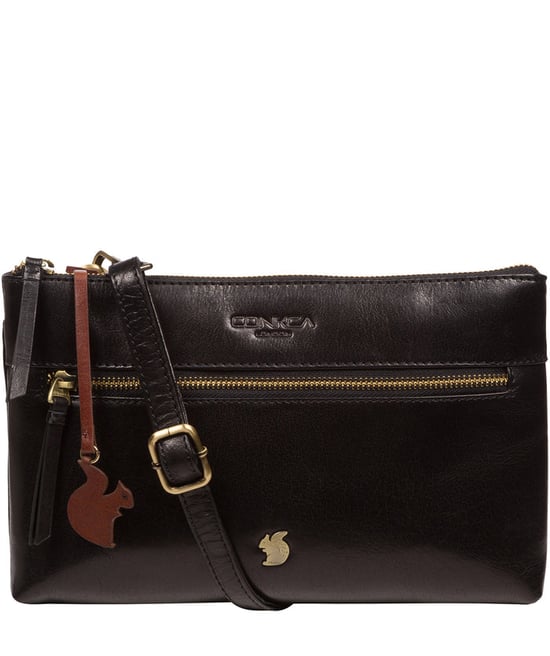 'Minnow' Black Leather Cross Body Clutch Bag