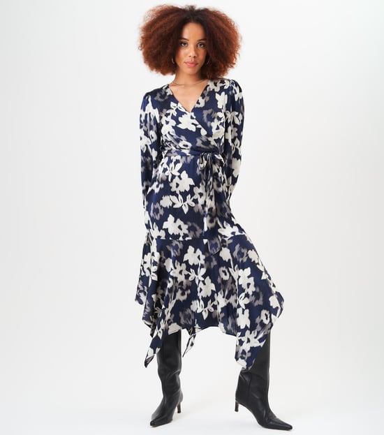 Assymetric Hem Wrap Midi Dress