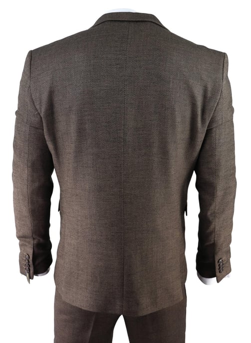 Traje de tweed de tres piezas en espiga marrón para hombre, Peaky Blinders, clásico, a medida - Image 6