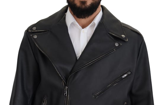 Chaqueta de Hombre de Cuero Negro Biker con Cremallera de Dolce & Gabbana - Image 4