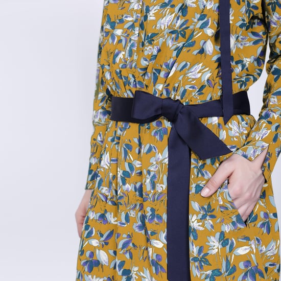 Satin collar short dress and leaves print - Image 3