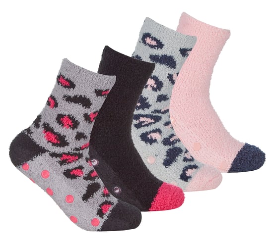 4 Pares de Calcetines de Cama para Mujer con Grips| Antideslizante Térmico Zapatillas Fluffy - Animal Print - Image 1