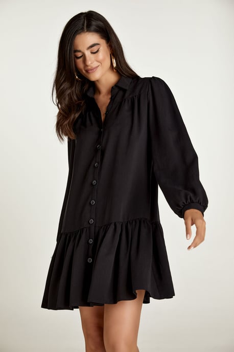 Vestido Tencel Negro con Botones - Image 5