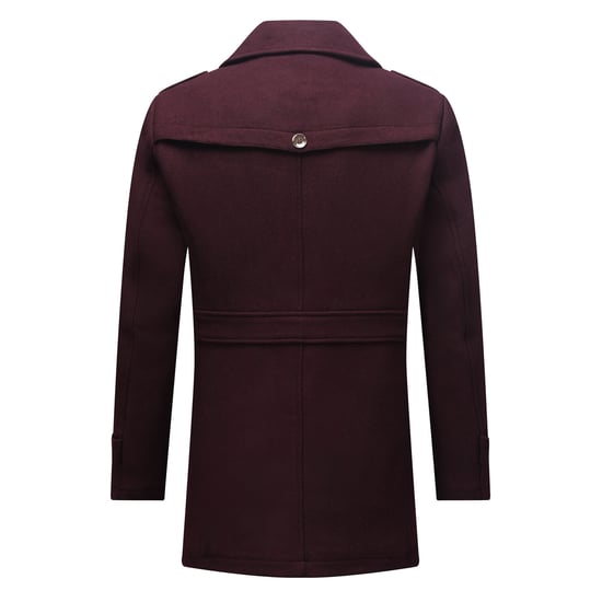 Men's Winter Thickened Solid Color Lapel Casual Wool Coat with Striped Collar Camel Burgundy