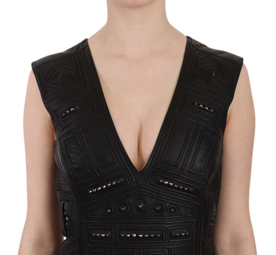 Vestido mini de cambio negro de cuero con tachuelas de John Richmond - Image 3