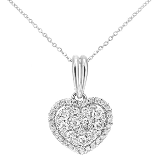 9ct White Gold Diamond Cluster Heart Pendant Necklace of Length 46cm