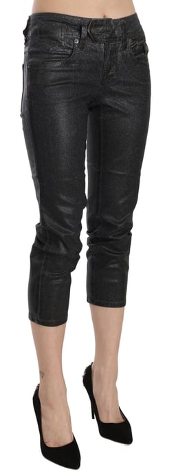 Pantalones de mezclilla recortados de mujer John Galliano, negro lavado, de cintura media y pierna ajustada. - Image 2