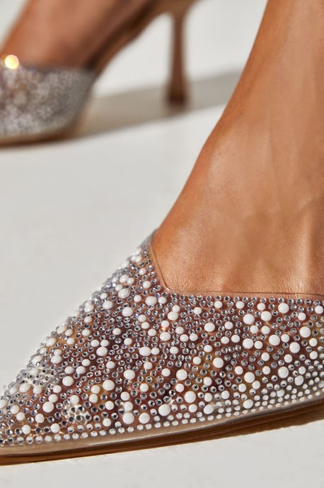 Tilly Diamante And Pearl Sling Back Pointed Court Shoes - Image 4