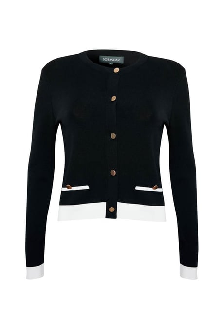 Black & White Contrast Trim Button Front Cardigan