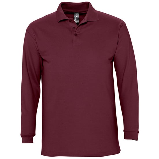 SOLS Mens Winter II Long Sleeve Pique Cotton Polo Shirt (Burgundy) - Image 1