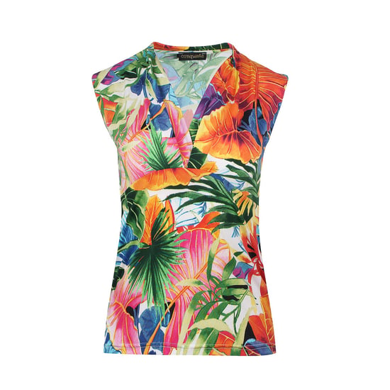 Print Orange V Neck Jersey Top