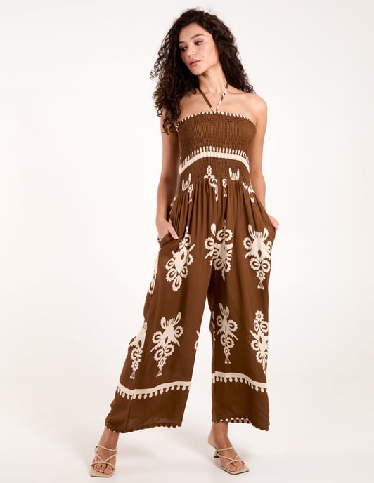 Strapless Elasticated Jumpsuit With Pocket